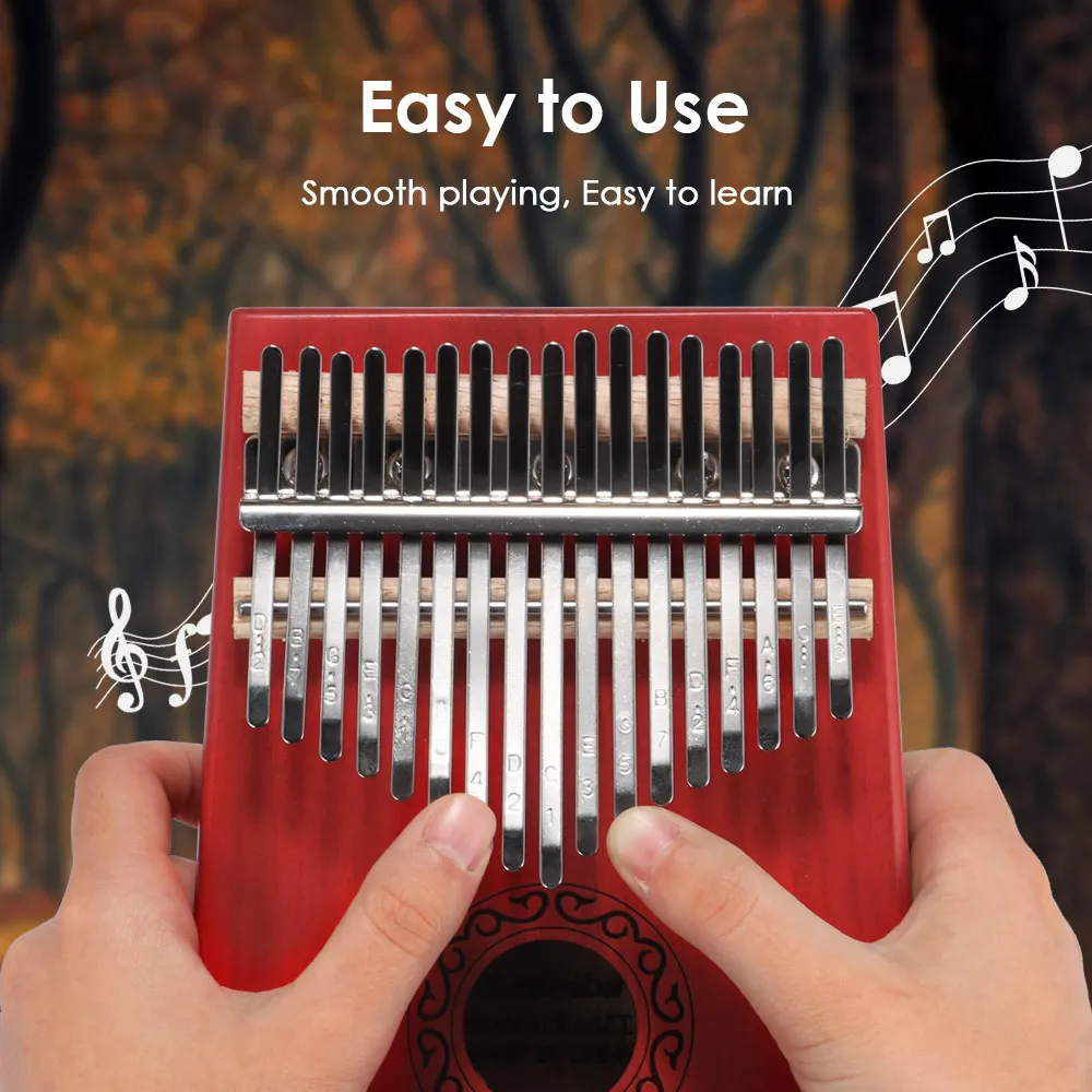 

Фортепиано из красного дерева 17 дюймов, портативный инструмент, фортепиано для большого пальца с молотком для настройки, портативный инстр...