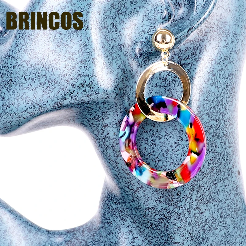 Женские акриловые серьги в стиле бохо большие Винтажные золотистого цвета