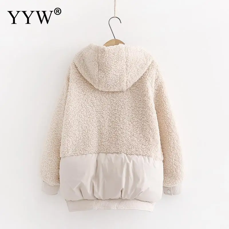 Women Jacket Winter Thick Coats Female Loose Cashmere Splicing Hooded Cotton Padded Ladies Outerwear 2021 Autumn | Женская одежда