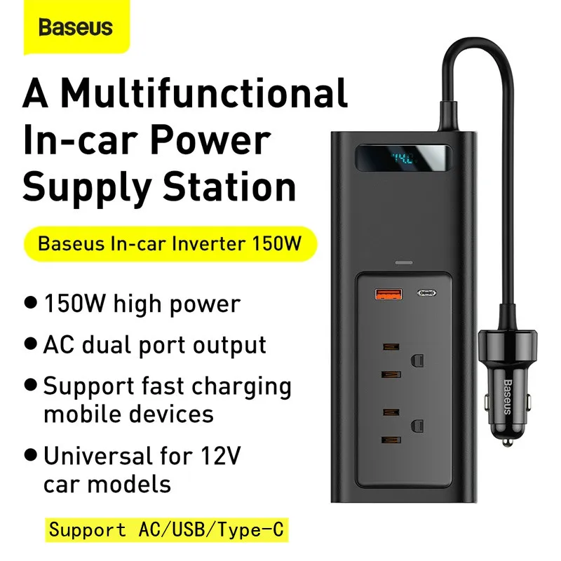 baseus 150w car inverter ac dual port universal 12v outlets for car vacuum cleaner heater car charger adapter for phones tablets free global shipping