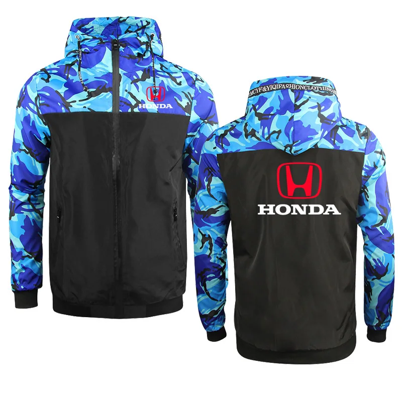 

Fashion casual Men's Zip Jacket HONDA Car Logo printing Spring Autumn Sports jacket Camouflage Cotton High Quality Men Clothing
