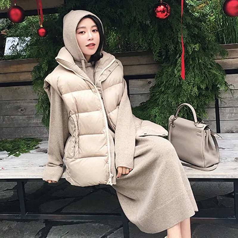 Осенне зимний длинный свитер с капюшоном средней длины Повседневные свободные