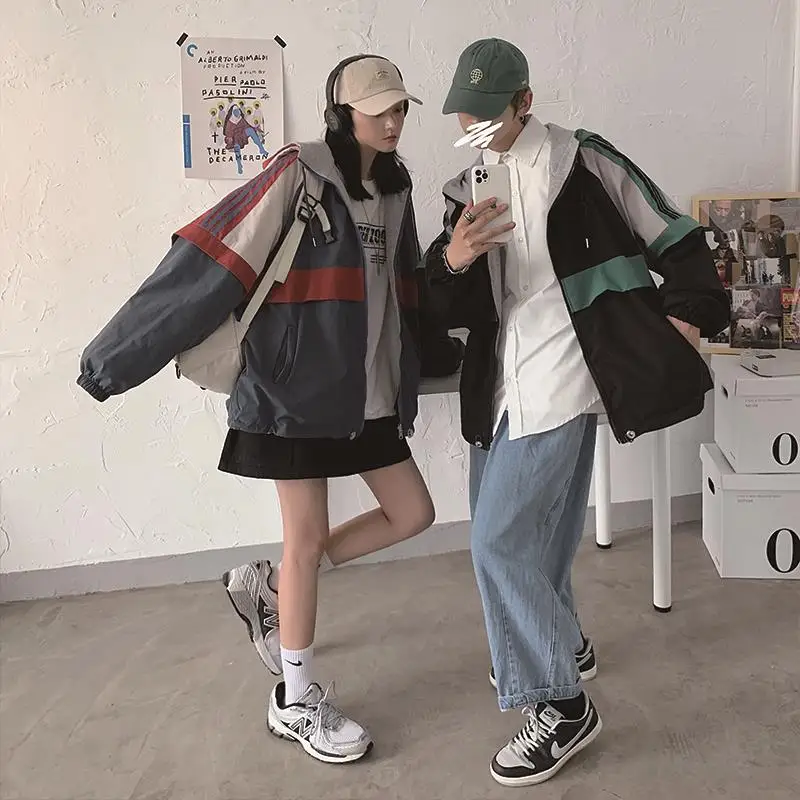 

2021 Fashion Korean Autumn Women Bomber Jacket Long Sleeve Ladies Loose Men Hooded Jacket Coats Female Plus Size Outwear Clothes