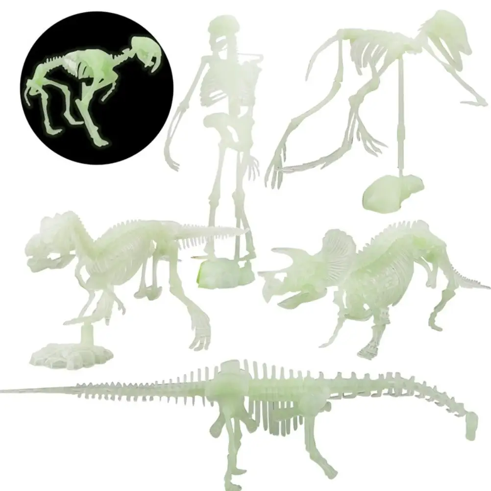 

6PCS Simulated Dinosaurs Bones Toy Luminous Human Skeleton Model Halloween Toy Masquerade Party Funny Decoration For Kids
