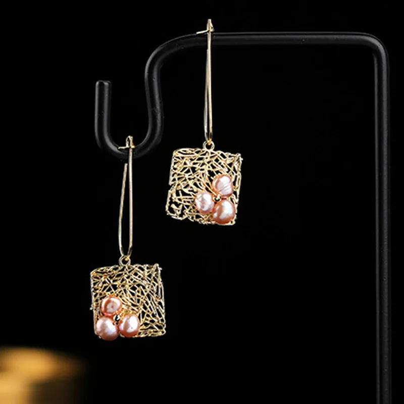 

Массивные серьги 2020, Золотые Квадратные геометрические серьги для женщин, натуральный пресноводный жемчуг, роскошные свадебные серьги, юве...