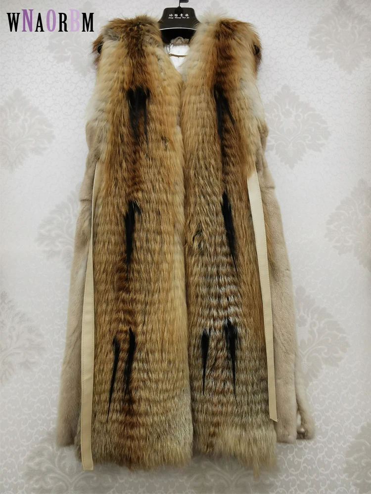 women's real mink Vest + Red Fox Fashion vest full leather natural mink jacket sleeveless women's winter coat real fur coat