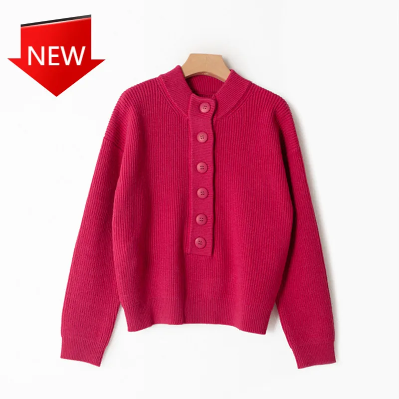 

Simple Ladies Long Sleeve Jumper Knitwear Female Pullover Tops 2021 Women's Knitted Sweater Stand Collar