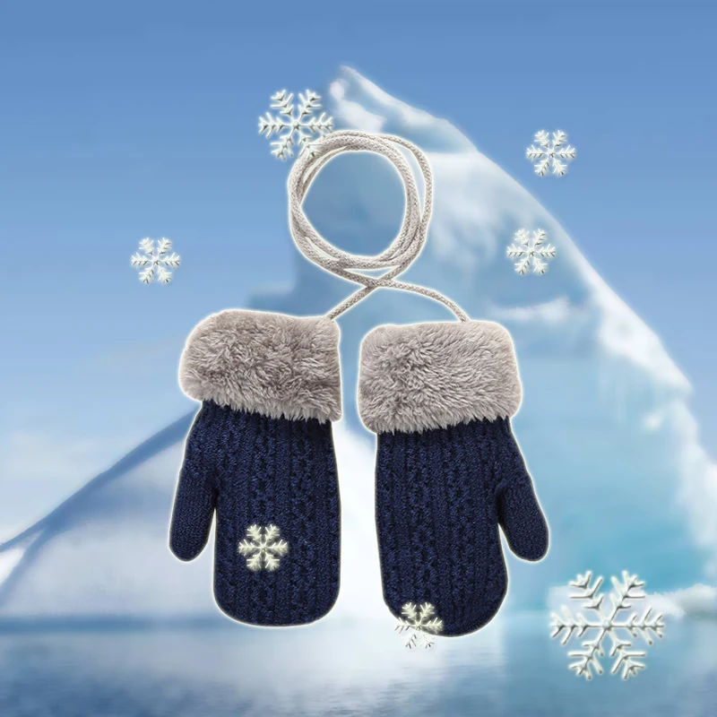 

Children'S Gloves 2021 Hot Sale Winter 1-4 Years Old Child Ouble-Layer Knitting Wool And Thick Velvet Hanging Neck Outdoor Glove