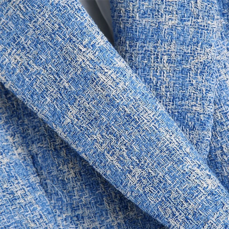 

TRAF Women 2021 Fashion Spring Plaid Texture Double-breasted Small Fragrant Style Suit Long Sleeve Jacket Streetwear