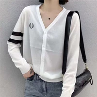 cardigan long sleeve knitted sweater women casual ice silk crop tops button loose v neck thin sunscreen shirt spring summer 2020