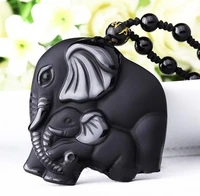 classic fashion black stone carved mother and baby cute elephant amulet lucky pendant necklace