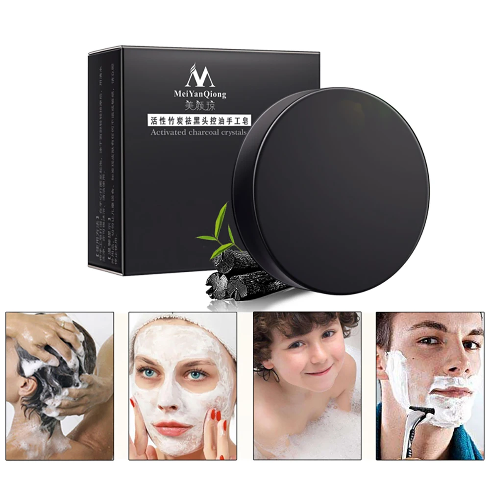 

Antibacterial Bamboo Charcoal Activated Handmade Soap Face Skin Whitening Soap For Remove Blackhead and Oil Control Washing