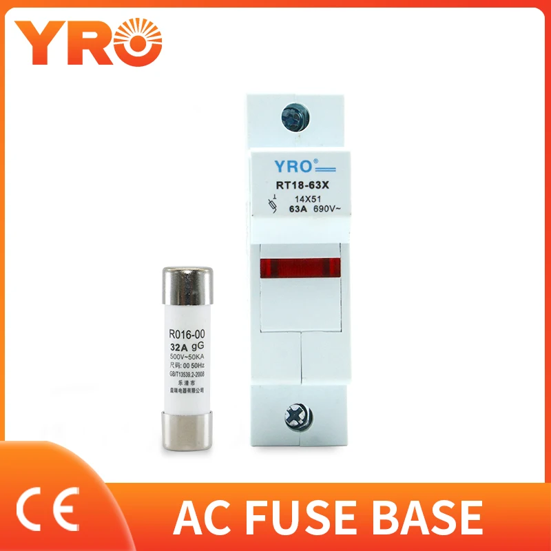 

AC 1Sets 1P LED Fuse Base 690V With 14x51MM Fast Blow Ceramic Fuse Core 32A 40A 50A 63A RO16