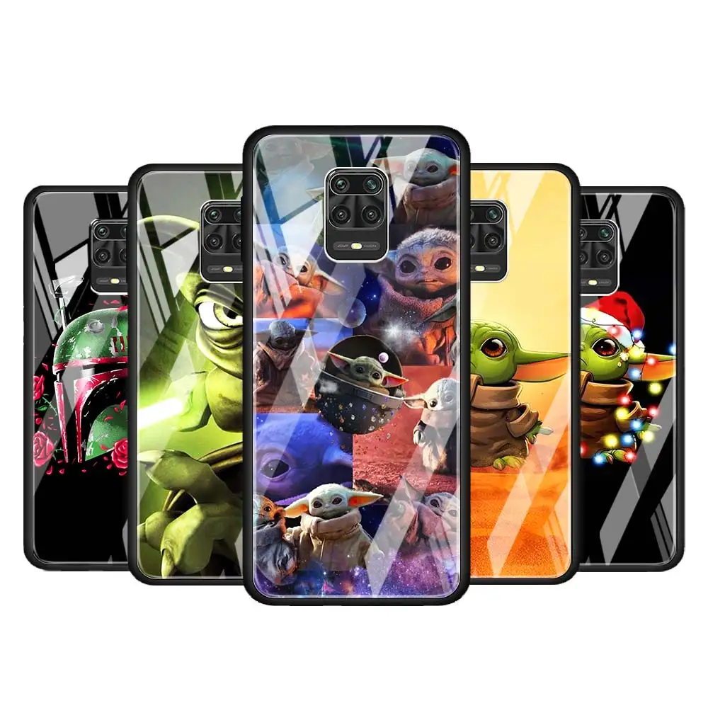 

The Baby Yoda for Xiaomi Redmi Note 10 Pro Max 10S 9T 9S 9 8T 8 7 Pro 5G Luxury Tempered Glass Phone Case Cover