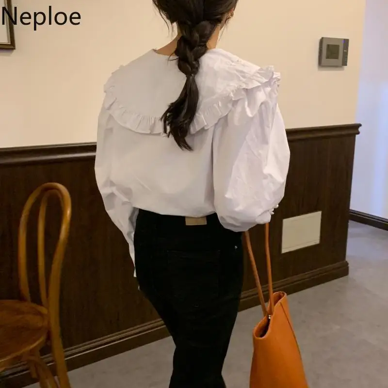 Женская блузка Neploe Элегантная с оборками и рукавами-фонариками двубортная