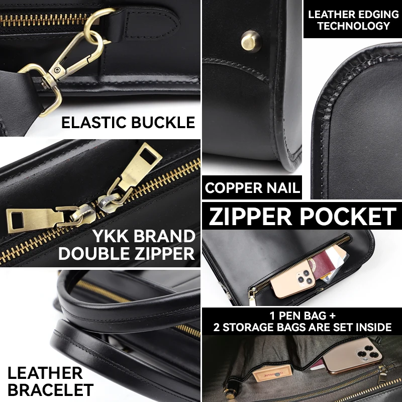 Top Cow Leather Briefcase Bag For Men Handmade Genuine Leather Business Bag Fashion Handbag 13.5'' Laptop Briefcase Tote Travel