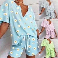 simple sleepwear pyjamas womens pajamas flower print cotton short sleeve ladies pijama sets homewear cute cartoon lounge wearw