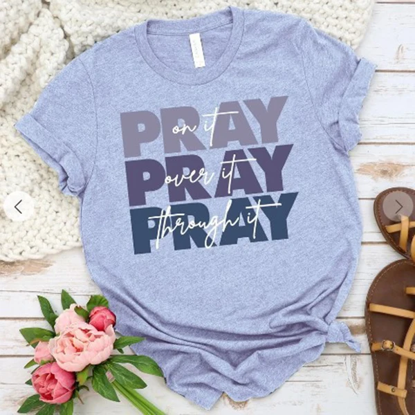 

Молитесь за нее, молитесь за нее, молитите через нее, футболка с принтом для женщин, толстовки с круглым вырезом сплошного цвета HSJ88