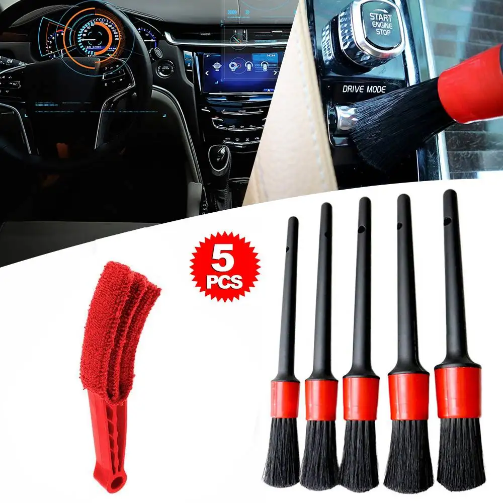 

New 6pcs Car Detailing Brushes Cleaning Brush Set For Cleaning Wheels Tire Interior Exterior Leather Air Vents Dashboard Window