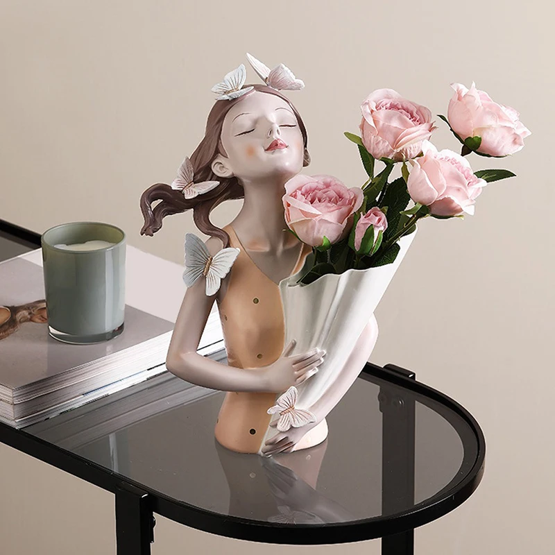 

Butterfly Girl Resin Sculpture Character Model Vase Living Room Office Countertop Vases Decor Creative Figure Statue Flowerpot