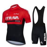 2021 red strava team short sleeve summer mens cycling jersey set sport mtb cycling clothing bicycle road riding set bib shorts