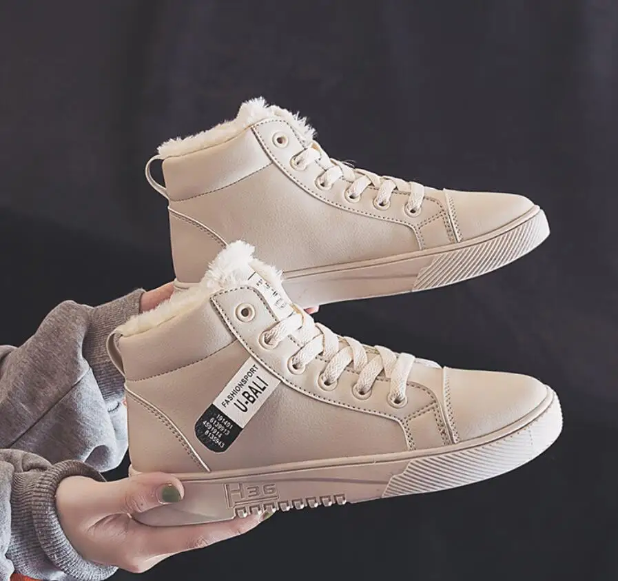 

Teenage Boots 2020 Ankle Boots Girl's Sneaker Shoes Flat Shoes Lace Up Plus Velvet Women's Shoes Short Snow Boots