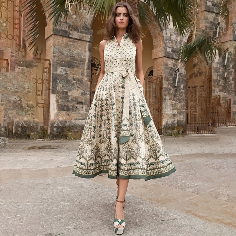 

Приталенное модное женское платье с отложным воротником и принтом без рукавов, пикантные элегантные вечерние платья для женщин, Новинка ле...