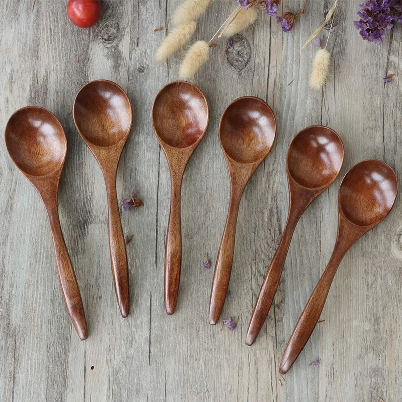 

Wooden Spoons for Eating, 6 Pieces Natural Wood Eating Spoon, 7 Inch Eco-Friendly Handmade Teaspoon for Dinner, Salad Desserts,