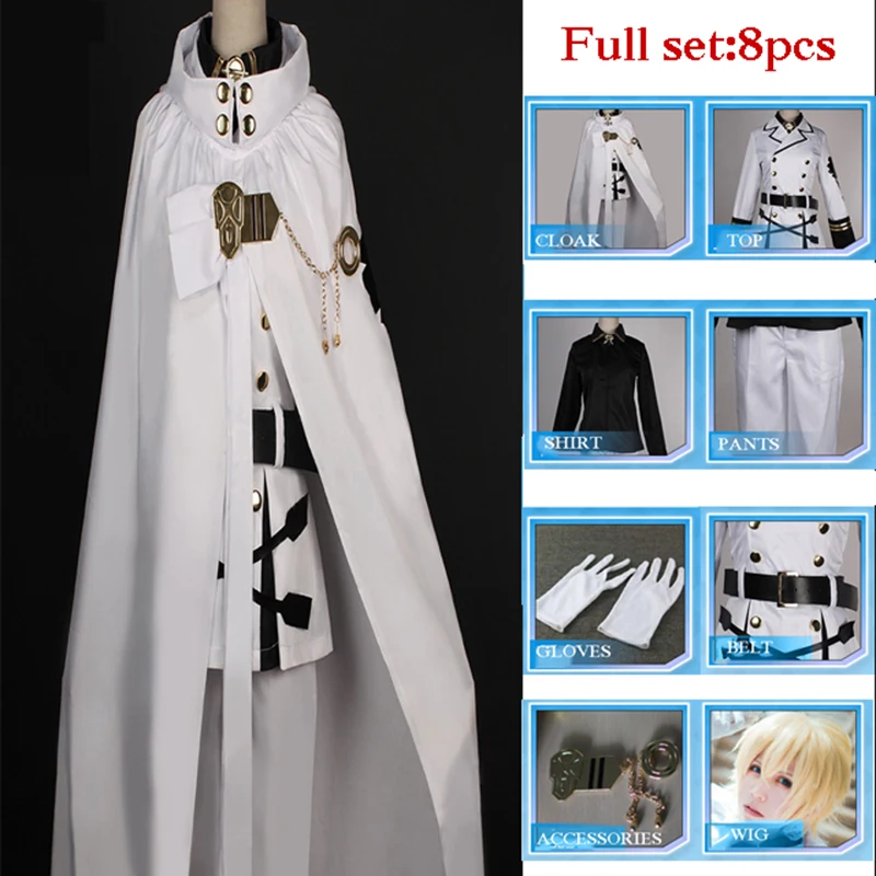 

High Quality Anime Seraph Of The End Owari no Seraph Mikaela Hyakuya Cosplay Costume Full Set Uniform Cloak Ball Party Suit Wig