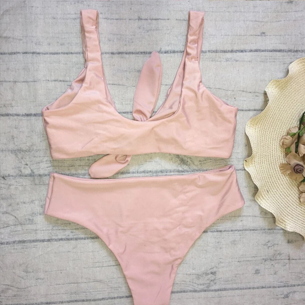 

Women Sexy Bikini Set Knotted Padded Thong Swimsuit Wire Free 2 Piece Bathing Suit Summer Female Swimming Swimwear