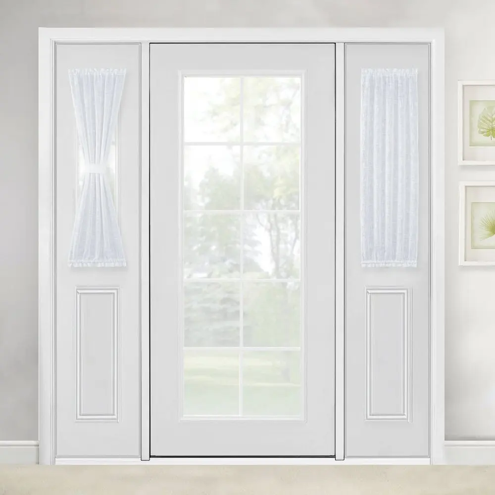Льняная текстурированная французская стеклянная занавеска на дверь белая