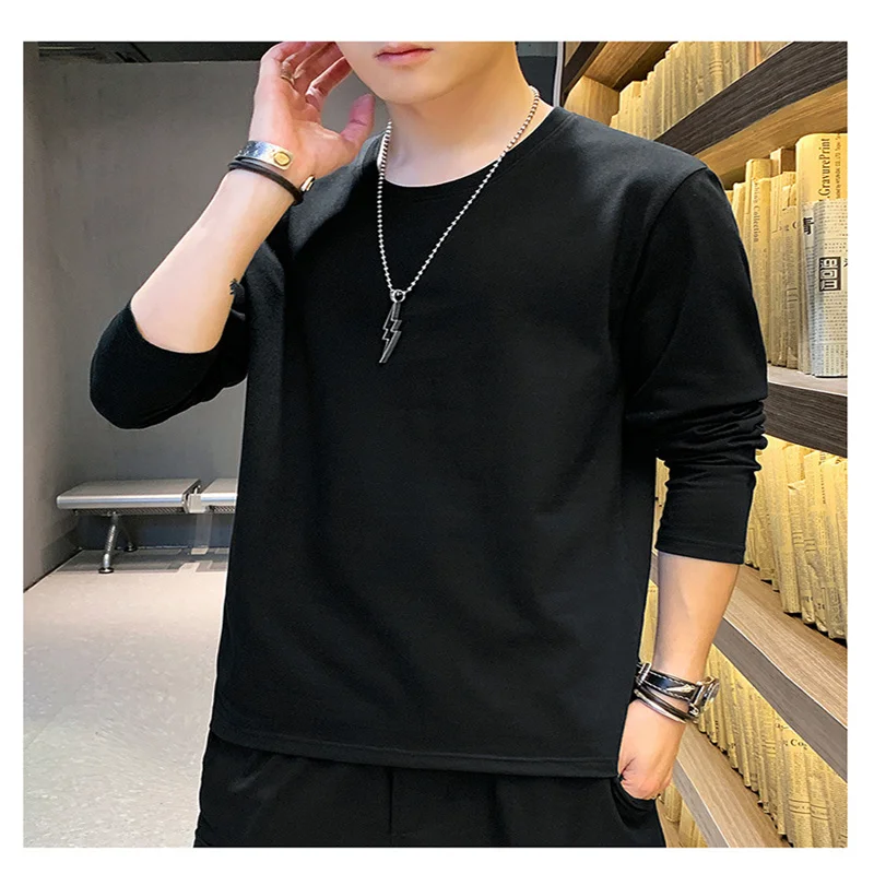 

2021 autumn cotton men's long-sleeved T-shirt new simple round neck fashion casual fit version youth trend all-match clothes