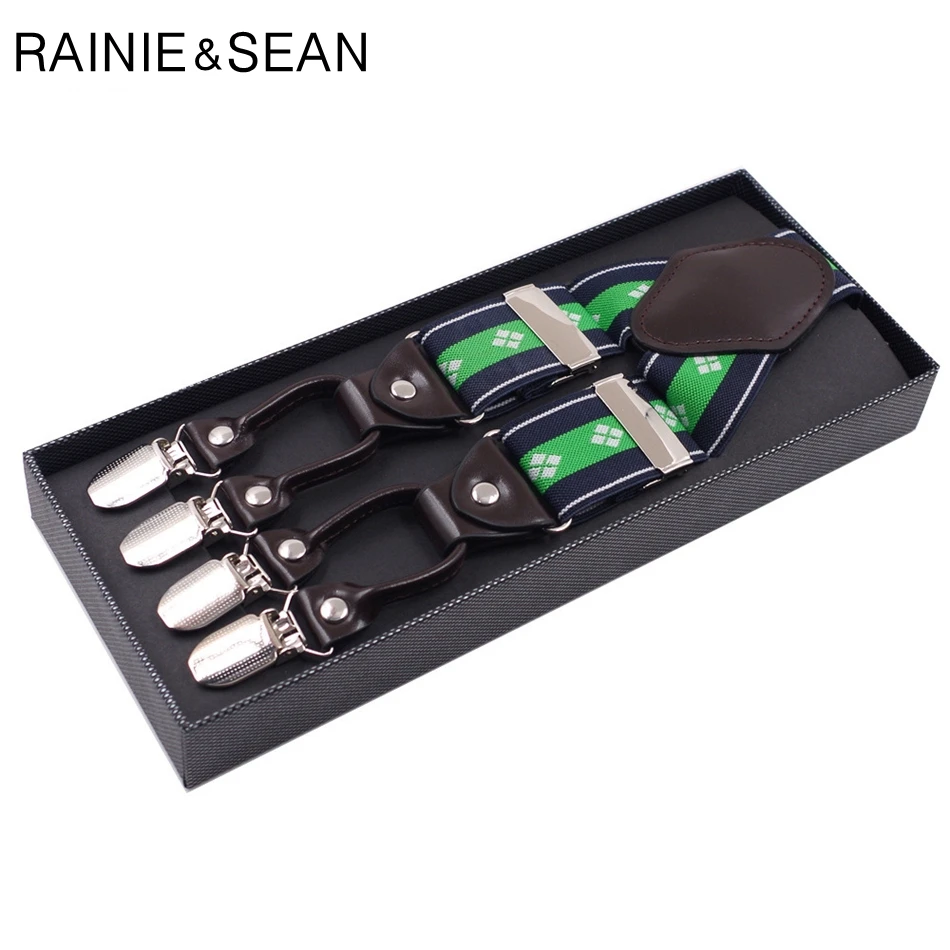 Подтяжки RAINIE SEAN мужские зеленые подтяжки на 6 зажимах плечо для брюк кожаные