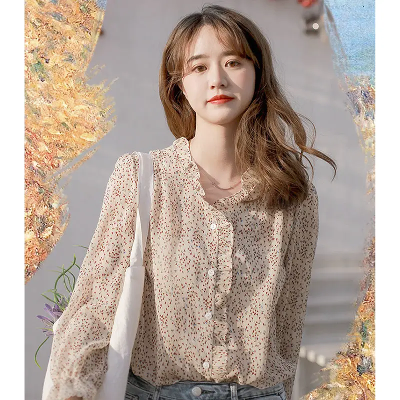 

Floral Chiffon Shirt Women Summer 2021 New Temperament Long Sleeve Shirt Western Style Small Shirt Top