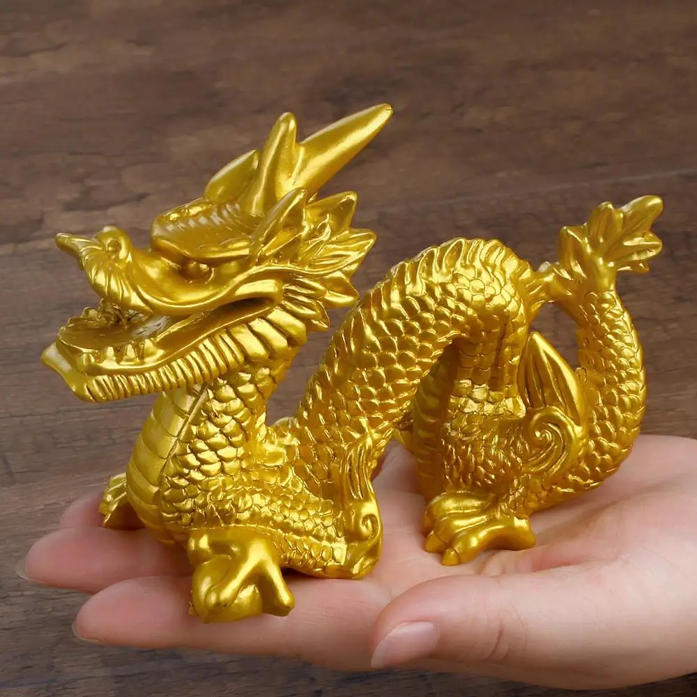 golden Китайская геотехническая статуя Jinlong талисман и успешные предметы домашнего обихода, смола лазурный дракон, ресторанная мебель - Color: golden