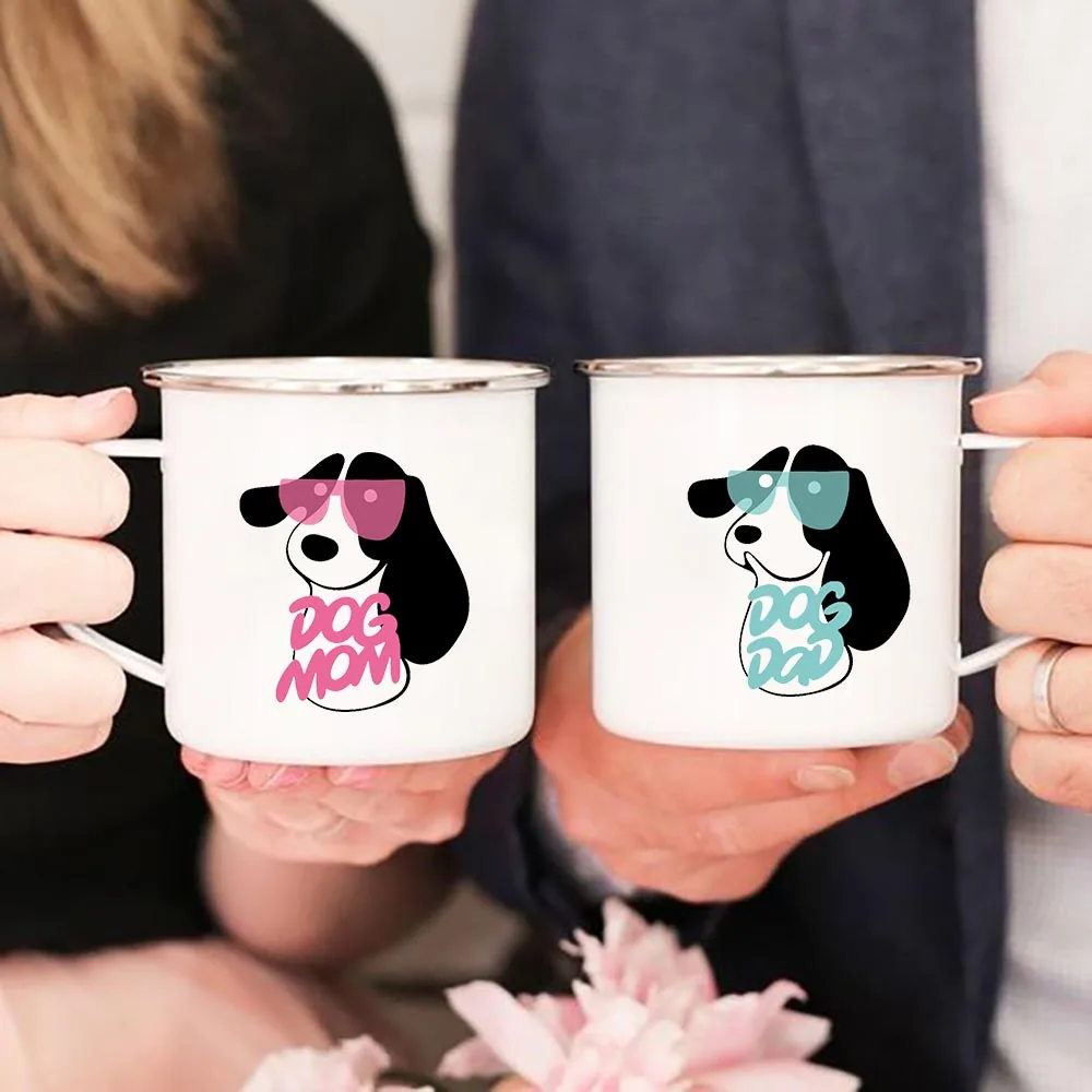 

Dog Mom/dad Creative Lovers Enamel Mugs with Handle Party Beer Cola Cocoa Coffee Tea Cups Couple Breakfast Dessert Oat Milk Mug