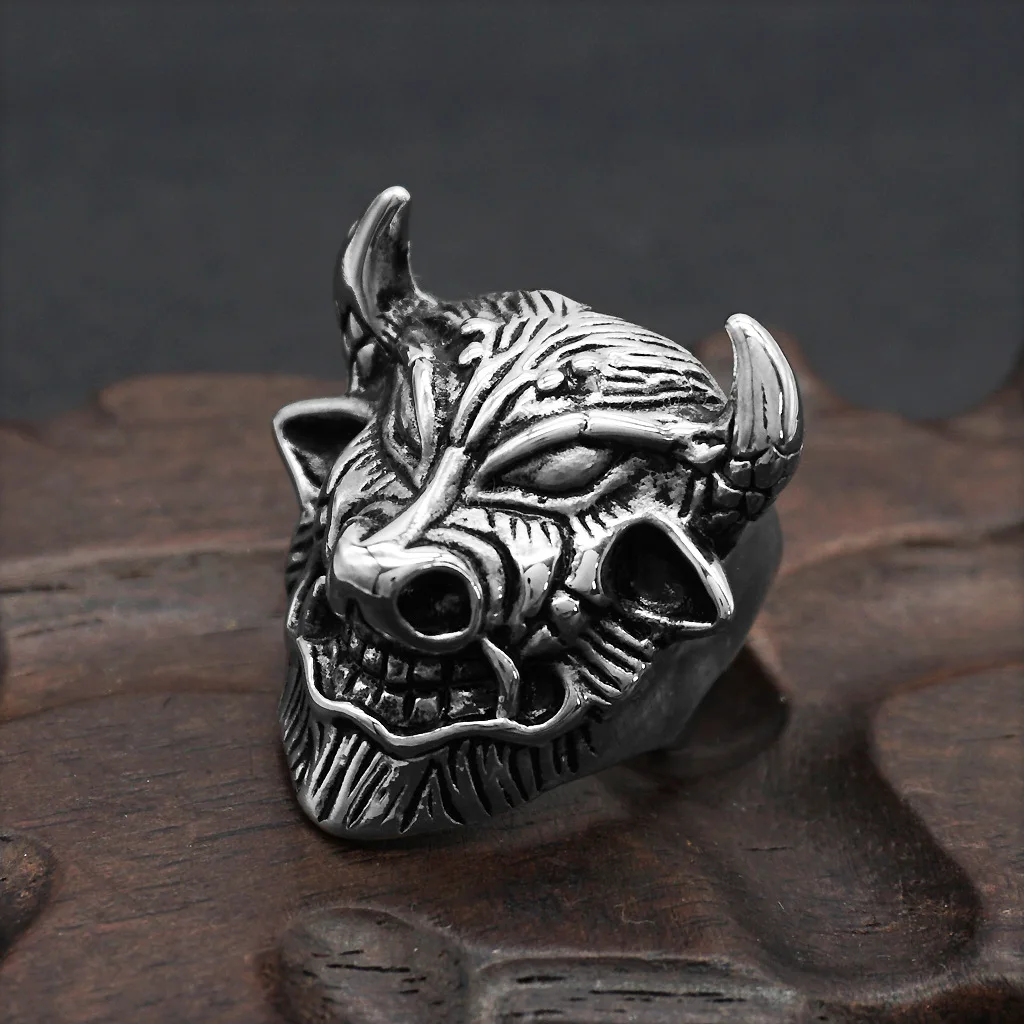 

European And American Best-selling Retro Exaggeration Domineering Punk Rock Personality Taurus Ring Titanium Steel