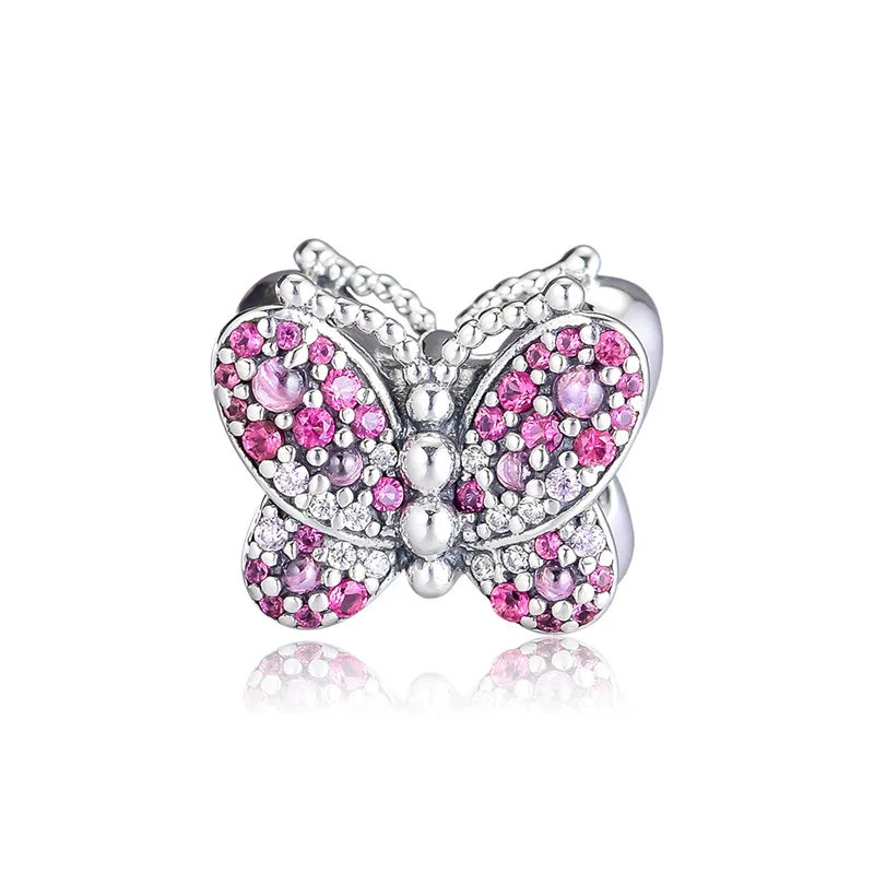 

Dazzling Pink CZ Butterfly Bead Women Silver 925 Jewelry Charm Beads for Charms Bracelets Fashion DIY Beads for Jewelry Making