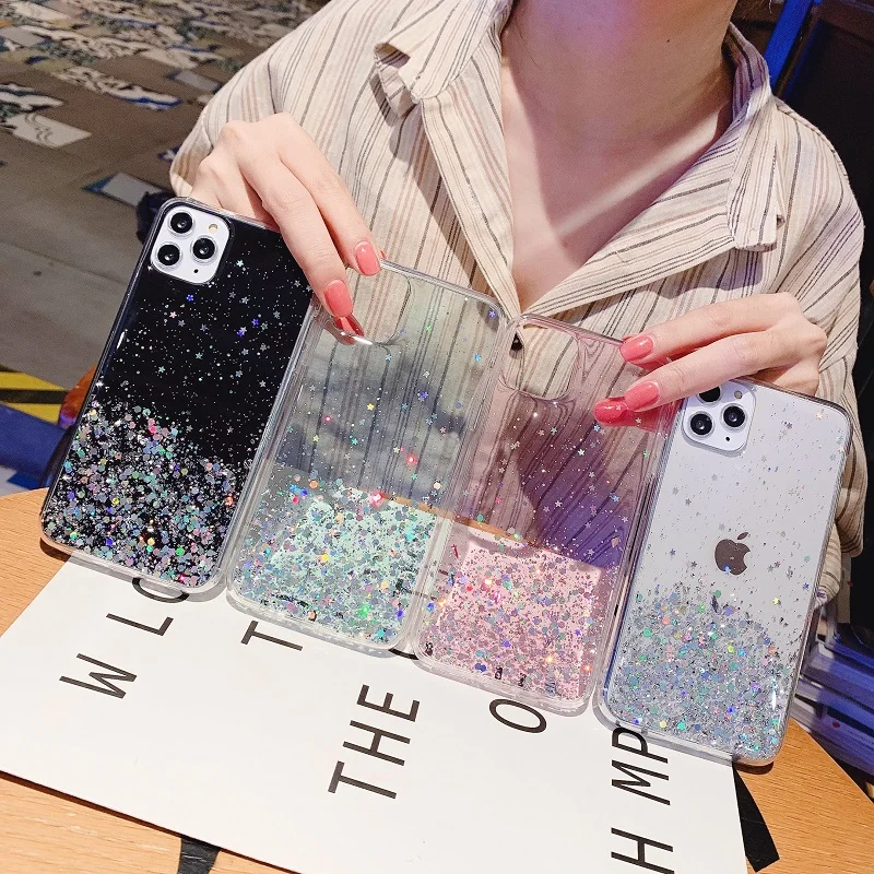 

Bling Glitter Soft Phone Case For iPhone 11 Pro XS Max XR X 8 7 Plus With Holder Stand Back Cover For iPhone 12 Pro SE 2020 Case