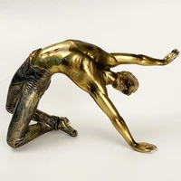 resin golden statue bodybuilding figurines muscular man sculpture home decor creative office living room desktop decoration