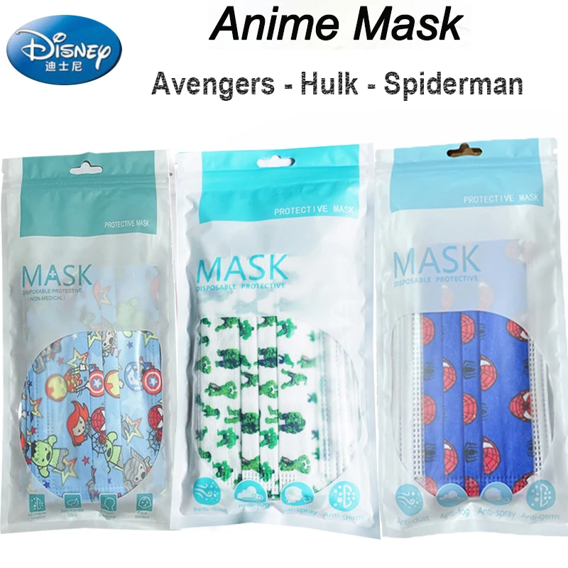 

30Pcs/3bags Disney Fashion Kids Mouth Mask Disposable Face Shield Masks Children's 3-layer Cartoon Spider man Breathable Masque