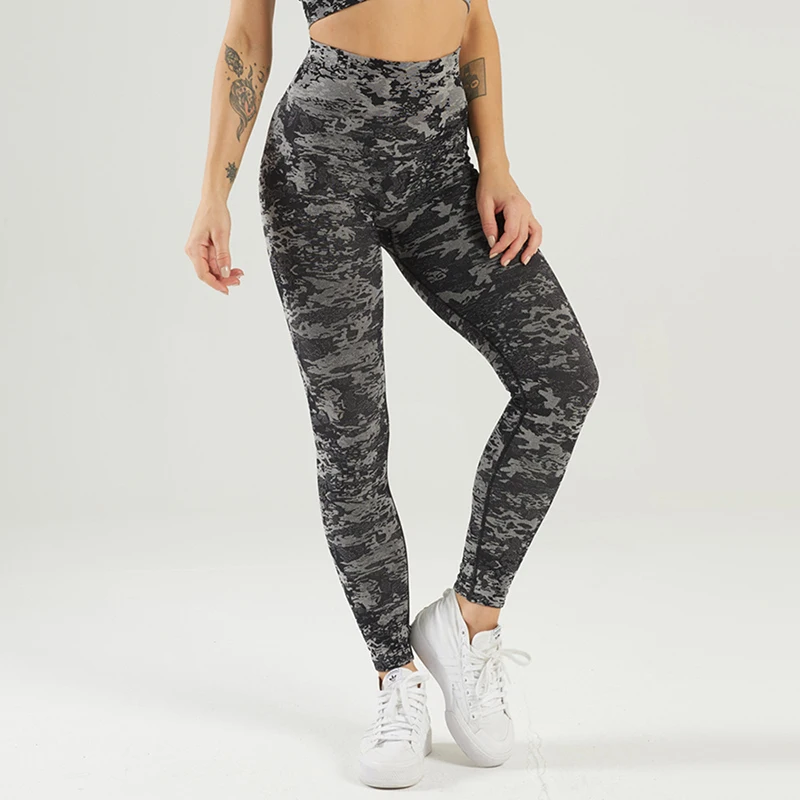 Женские камуфляжные штаны для йоги бесшовные спортивные Леггинсы с высокой