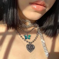 hip hop stainless steel heart necklace harajuku style silver color beads punk pendant necklace for women jewelry collares kolye