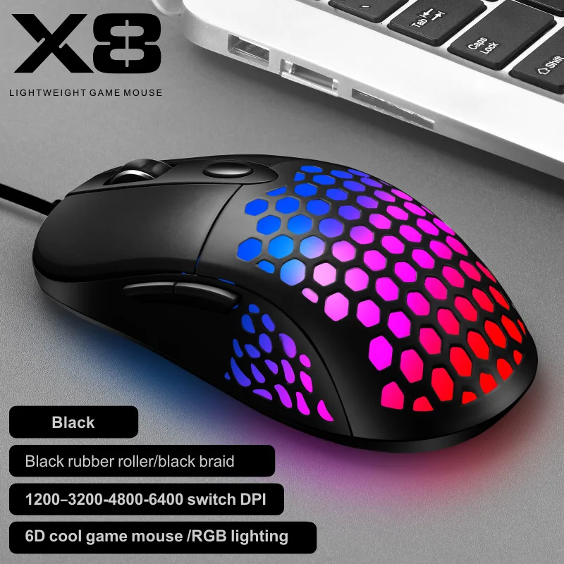 

6400DPI Wired Honeycomb Mouse Computer Gaming RGB Game USB Hollow Luminous Electric Mouse Gaming Mouse Mice Mouse Gamer mause