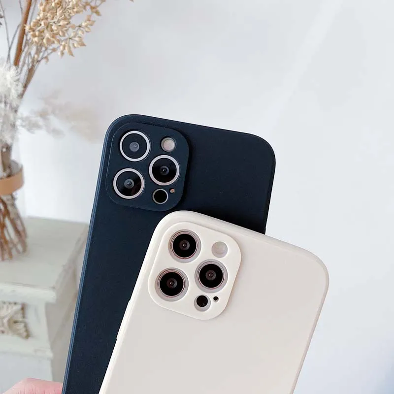 

Luxury Silicone Case For iPhone 12 Mini 11 Pro Max 8 7 Plus XR X Xs Max SE2 Square Camera Lens Protective Cover For iPhone 11