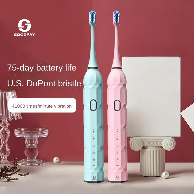 

Sonic Type Rechargeable Toothbrush Soft Bristle Couple Button Pink Waterproof Adult Electric Toothbrush