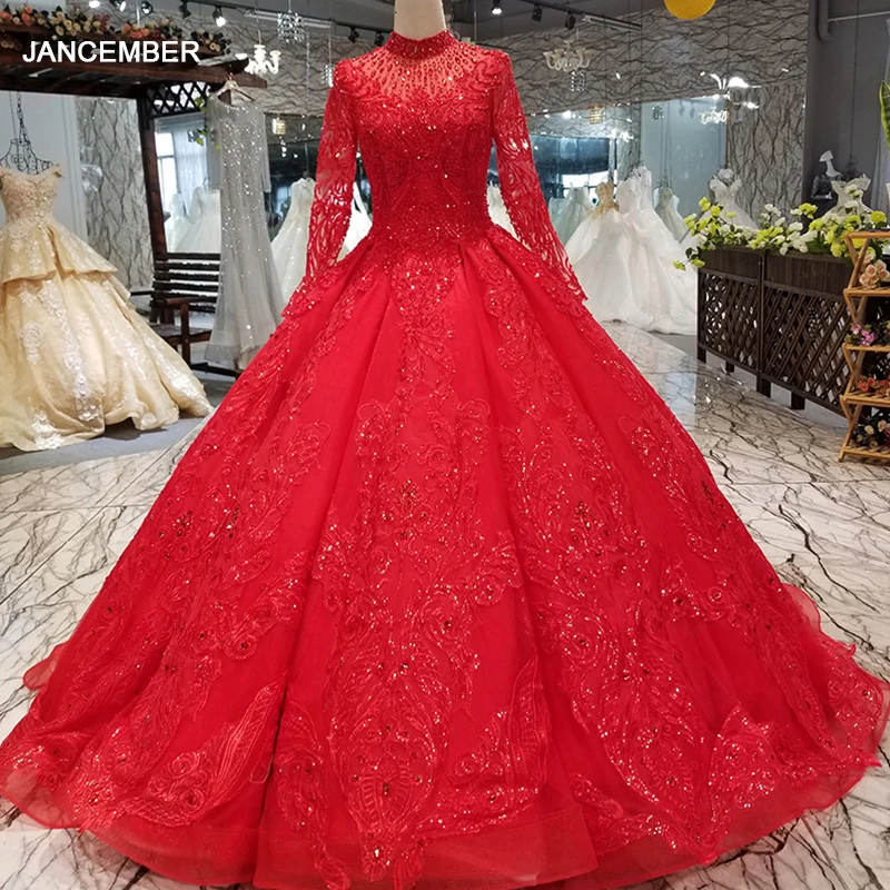 LS64440 красный мусульманский пушистый старинный вечернее платье с длинным рукавом