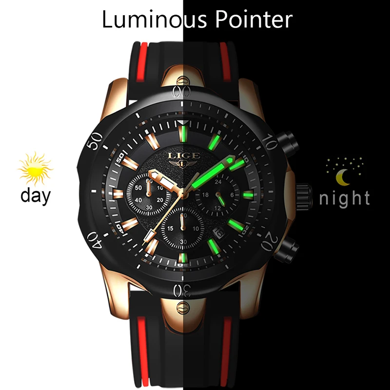 LIGE новые мужские часы повседневные модные роскошные силиконовые