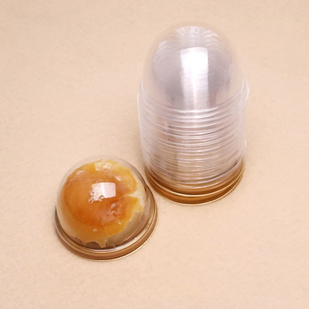 

100pcs Round Egg-Yolk Puff Container Transparent Mooncake Dome Boxes Baking Packing Box (Golden Tray)