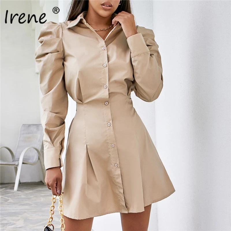 Платье рубашка Irene с пышными рукавами женское осеннее модное ТРАПЕЦИЕВИДНОЕ